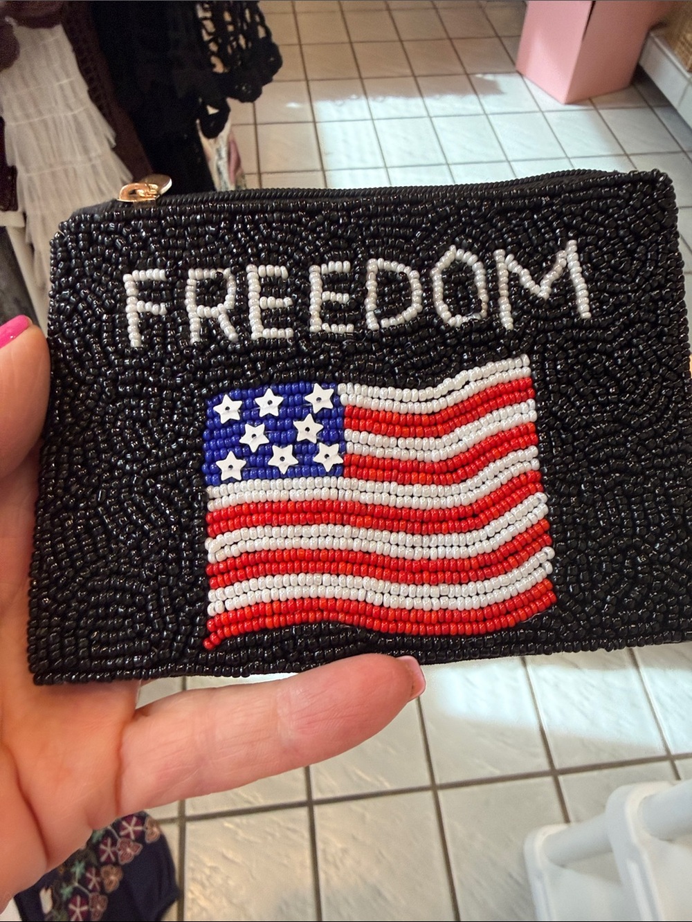 Beaded 'Freedom' Flag Coin/Card bag
